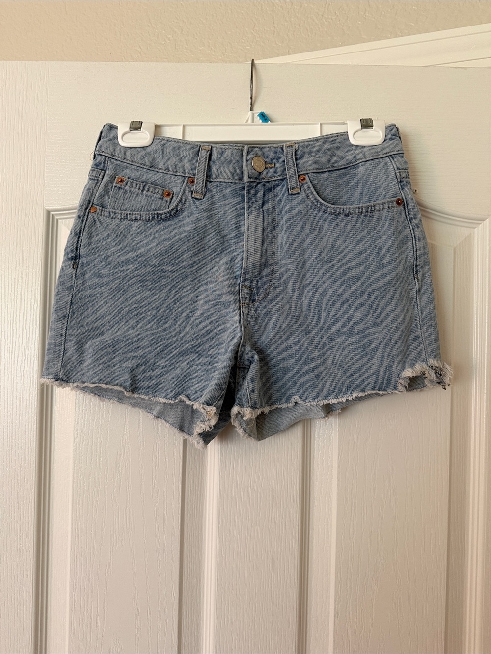 Small Light Blue Zebra-Print Denim Shorts